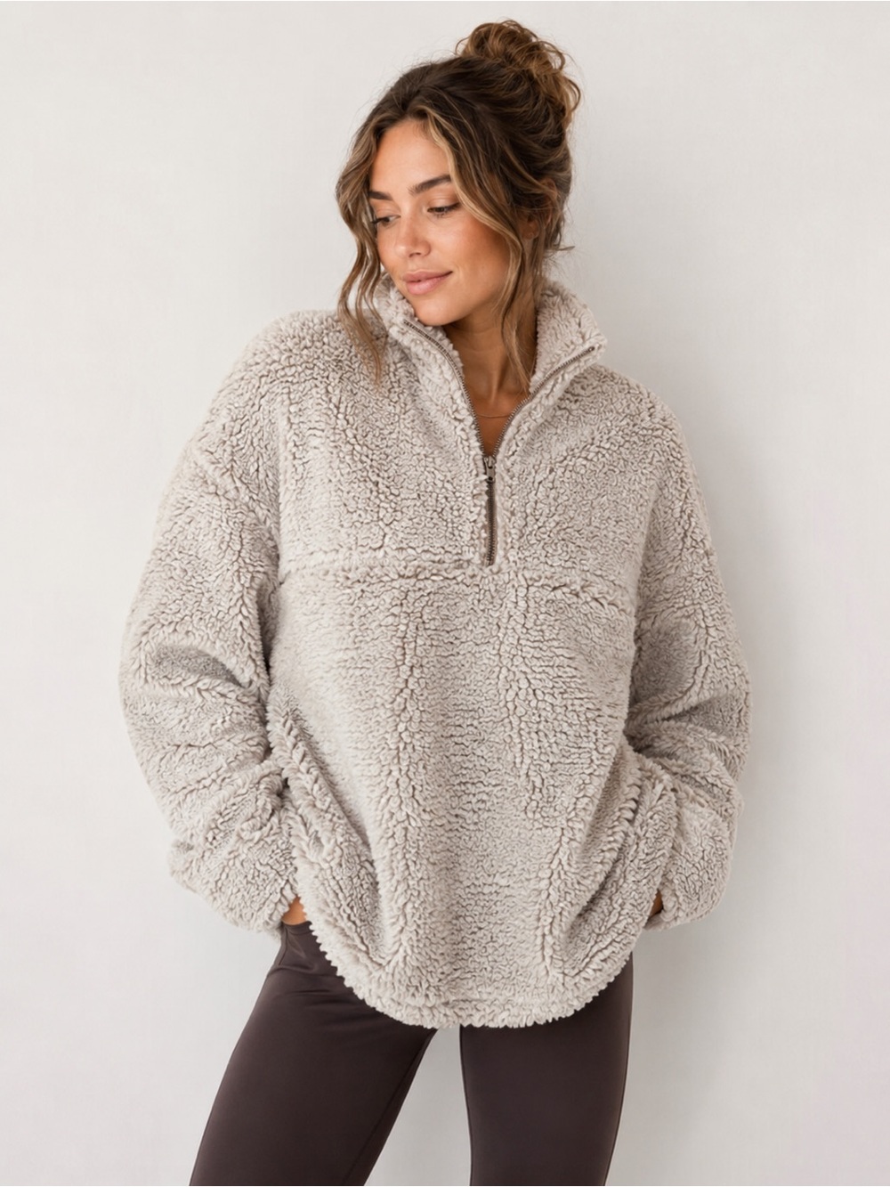 Thread & Supply Quarter Zip Up Sherpa Pullover Sweater